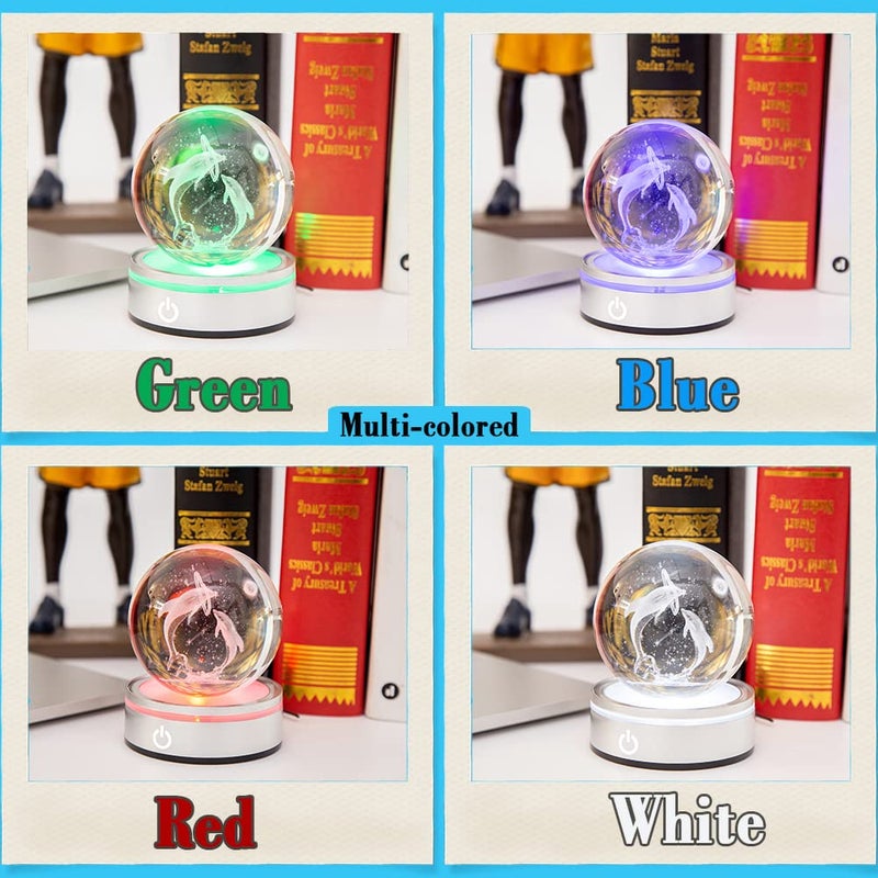 IFOLAINA 3D Dolphin Crystal Ball Night Lights Dolphin Lovers Gifts for Her Him Christmas Birthday Mothers Day Crystal Sphere Bedroom Decor - Image 3